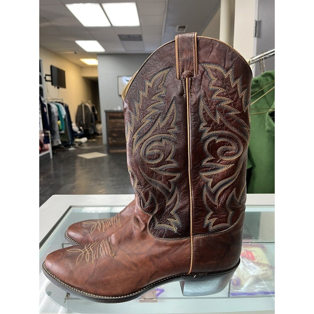Justin Western Leather Boots] Size US 10.5 - Brown Leather - Made In Mexico